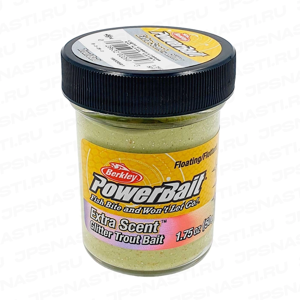 Паста форелевая Berkley PowerBait Natural Glitter Trout Bait (1633591), зеленая с блестками, сыр