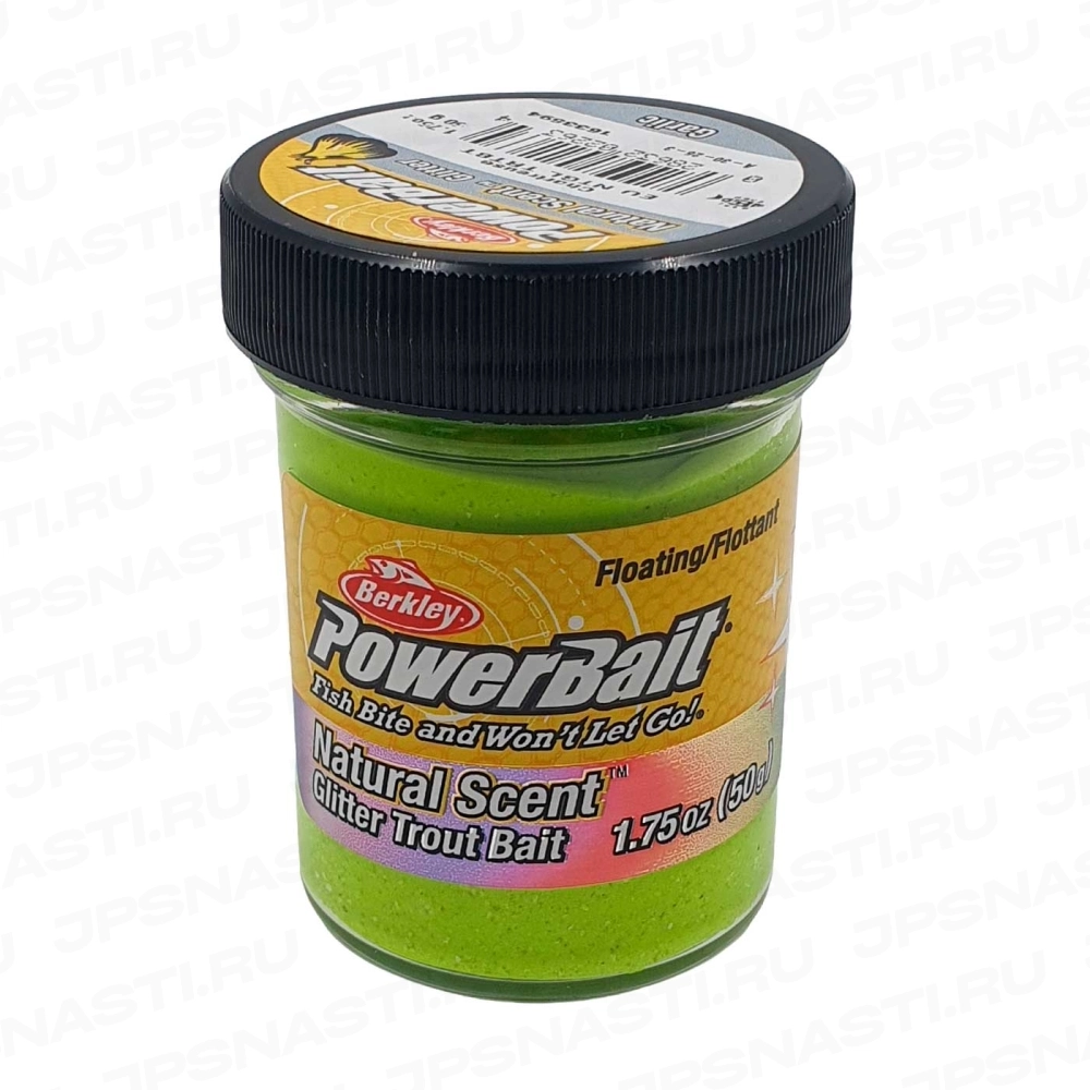 Паста форелевая Berkley PowerBait Natural Glitter Trout Bait (1633594), шартрез с блестками, чеснок