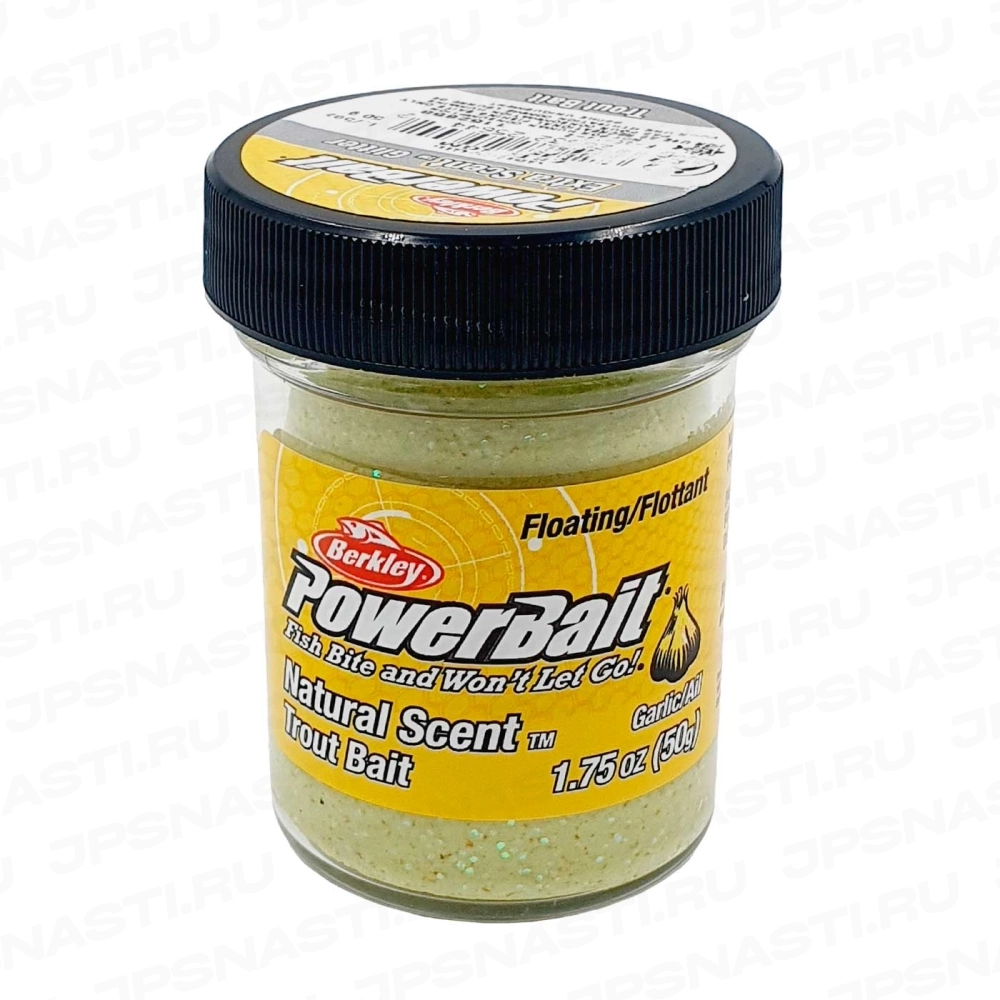 Паста форелевая Berkley PowerBait Natural Glitter Trout Bait (1152858), зеленая с блестками, чеснок
