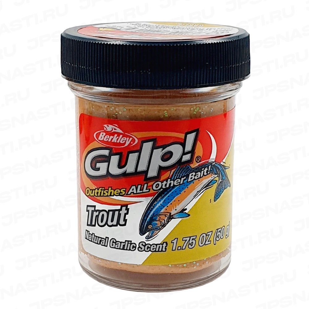 Паста форелевая Berkley Gulp! Dough Natural Scent, Chunky Cheese бежевая с блестками, чеснок