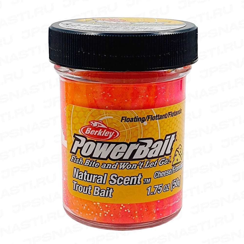 Паста форелевая Berkley PowerBait Natural Scent Trout Bait, красно-оранжевая с блестками, сыр