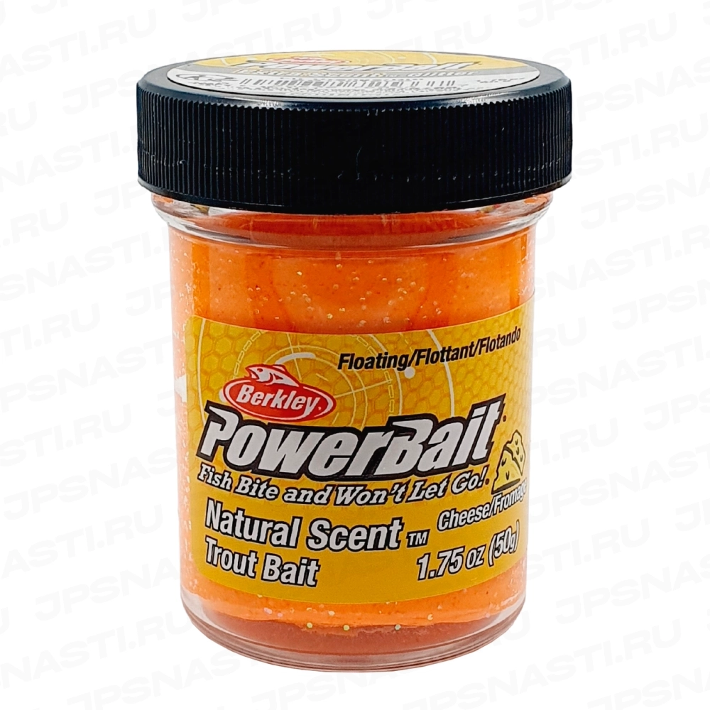 Паста форелевая Berkley PowerBait Natural Scent Trout Bait, flr оранжевый с блестками, сыр