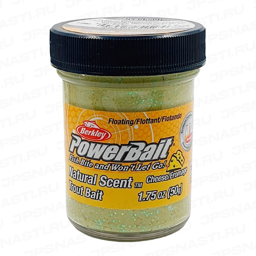 Паста форелевая Berkley PowerBait Natural Scent Trout Bait, светло-зеленая с блестками, сыр