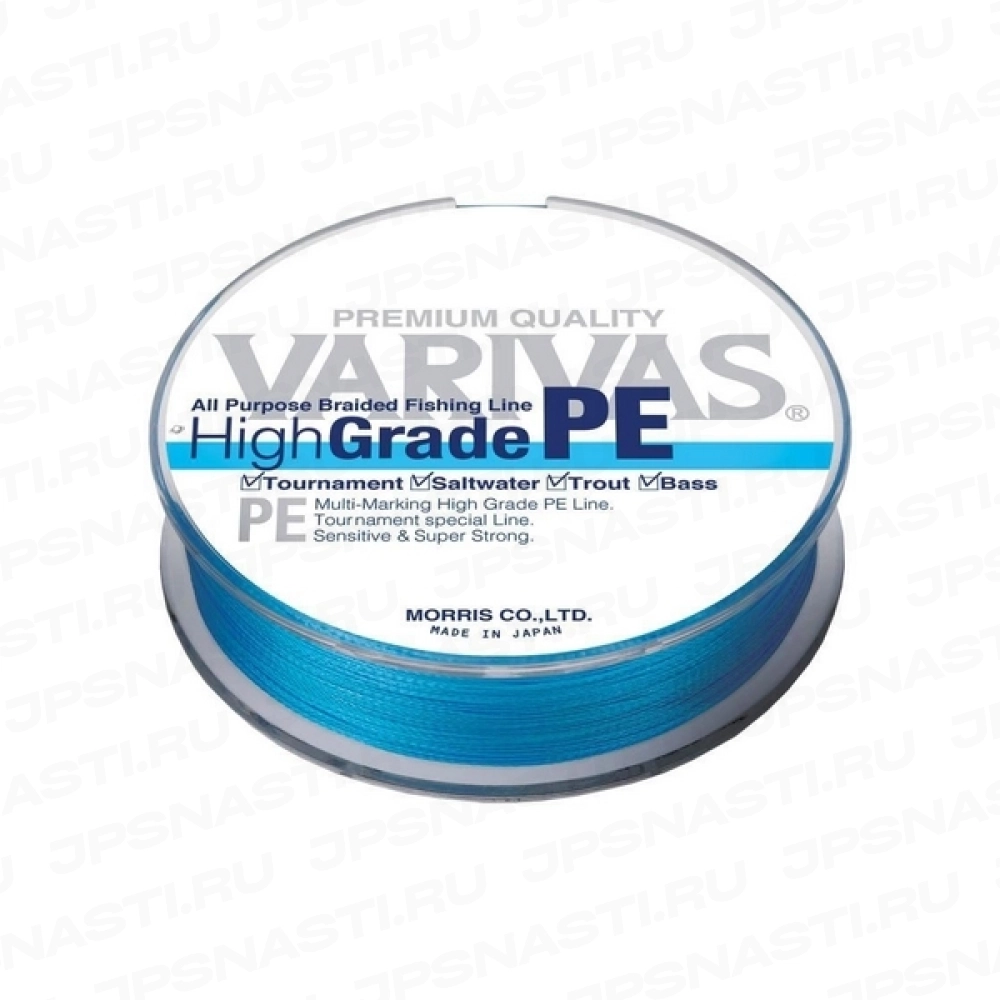 Плетеный шнур Varivas High Grade PE х4, #2, 150 м, голубой с маркерами