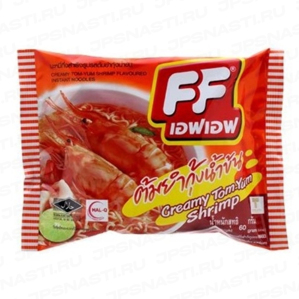 Лапша быстрого приготовления FF, со вкусом сливочного тайского супа Том Ям с креветкой, пакет, 65 гр