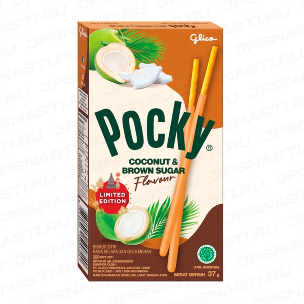 Японские палочки-печенье Pocky Glico Pocky, кокос и тросниковый сахар, 37 г
