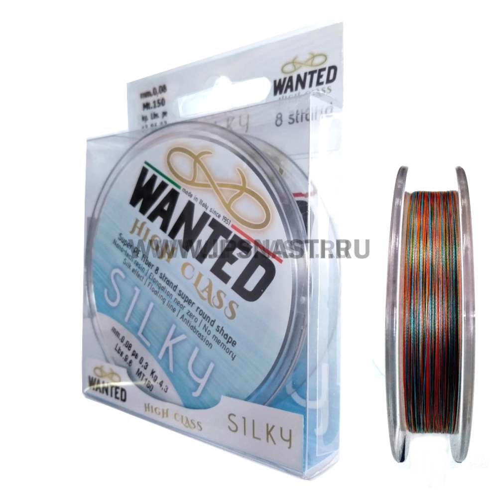Плетеный шнур Wanted Silky X8, #0.3, 150 м, многоцветный