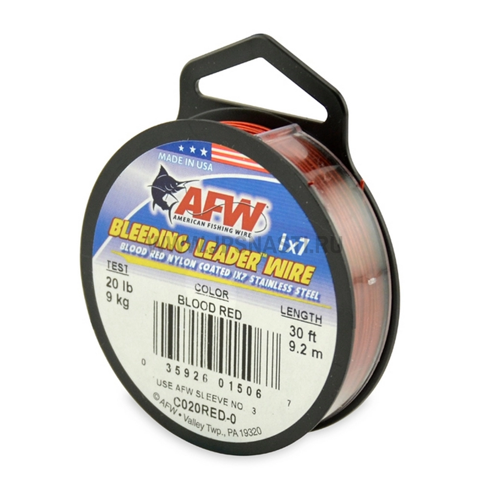 Поводковый материал AFW Bleeding Leader Wire 1x7 SL, 9 кг, 9.2 м, red, C020RED-0