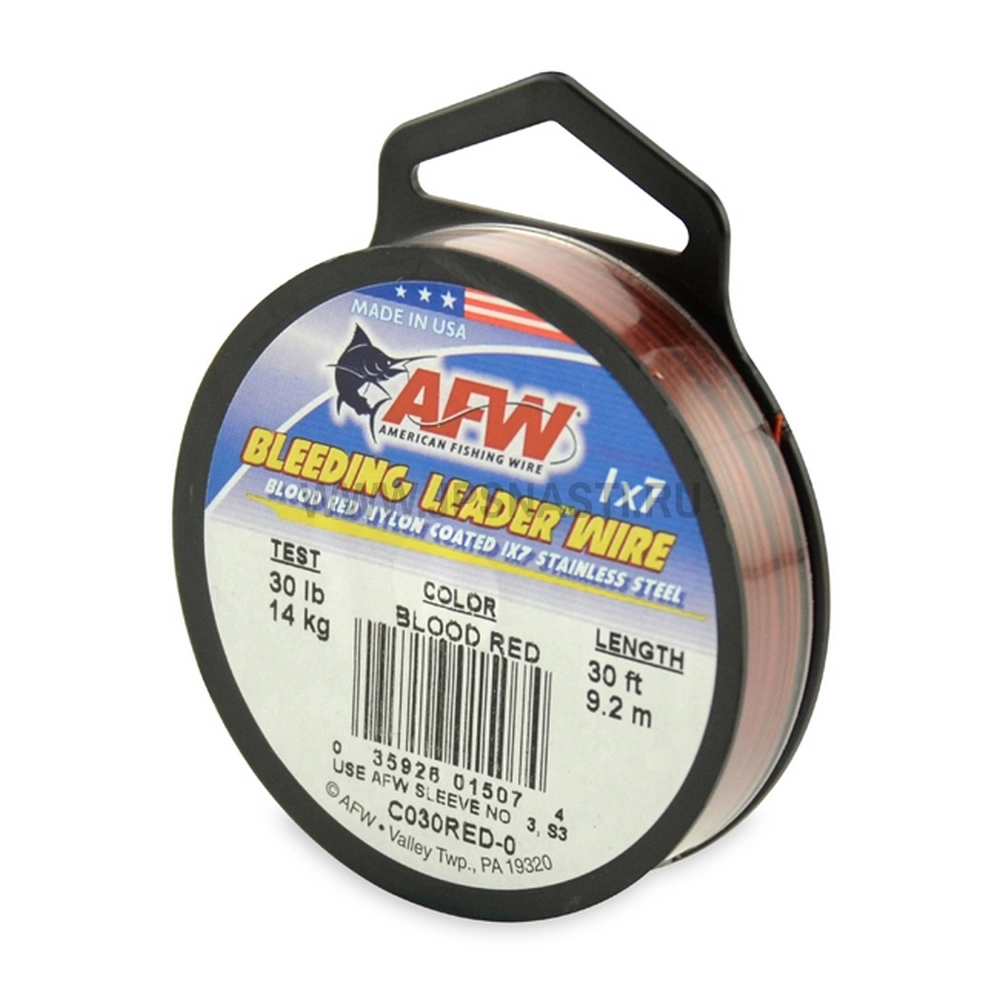 Поводковый материал AFW Bleeding Leader Wire 1x7 SL, 14 кг, 9.2 м, red, C030RED-0