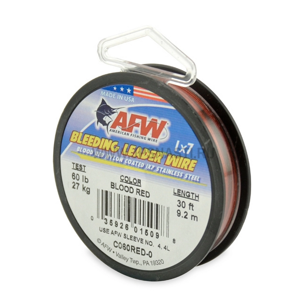 Поводковый материал AFW Bleeding Leader Wire 1x7 SL, 27 кг, 9.2 м, red, C060RED-0