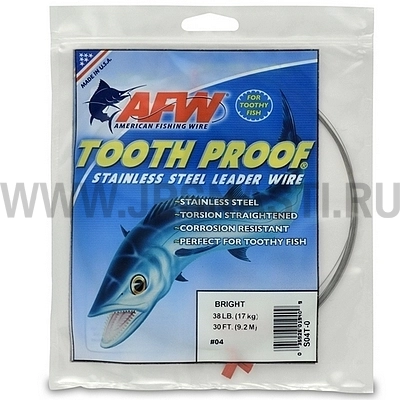 Поводковый материал AFW Tooth Proof Stainless Steel Single Strand Leader, #10, 9.2 м, bright, S10T-0
