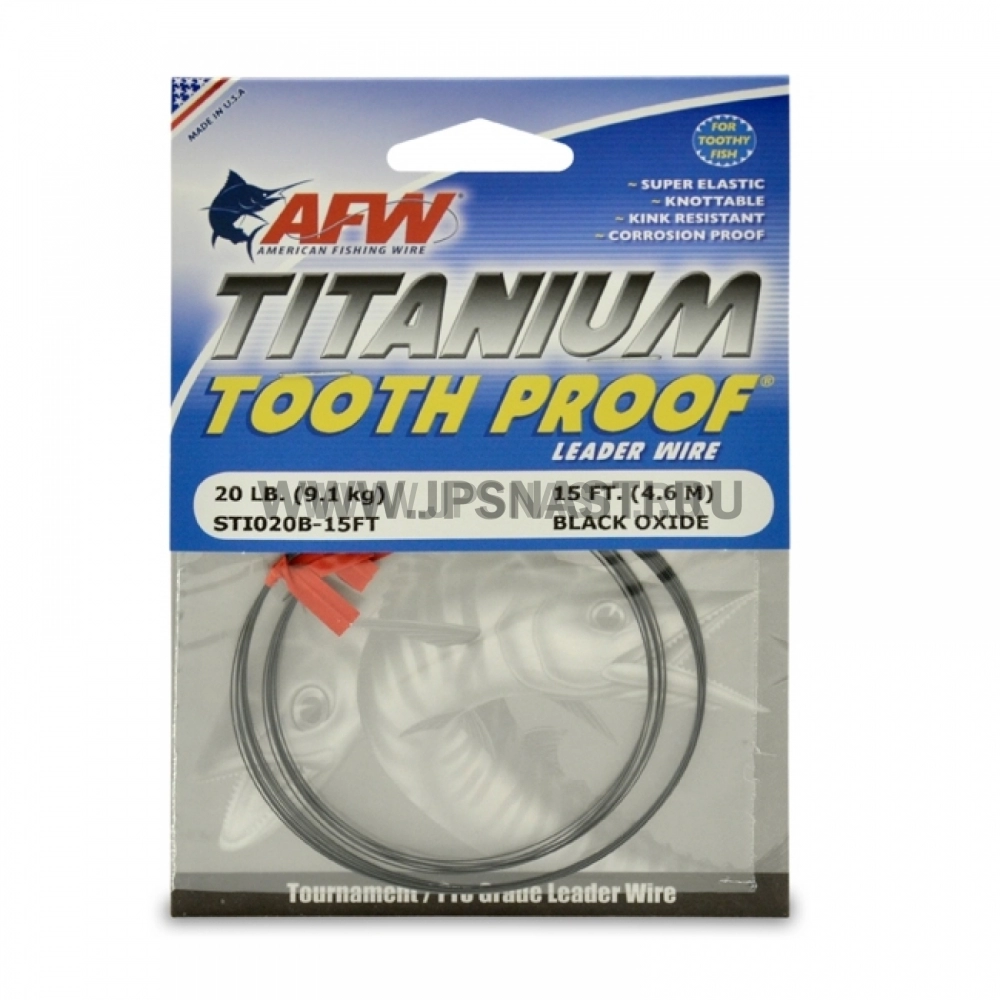 Поводковый материал AFW Titanium Tooth Proof Single Strand Leader Wire, 20 lb (9 kg) (4.6 m)