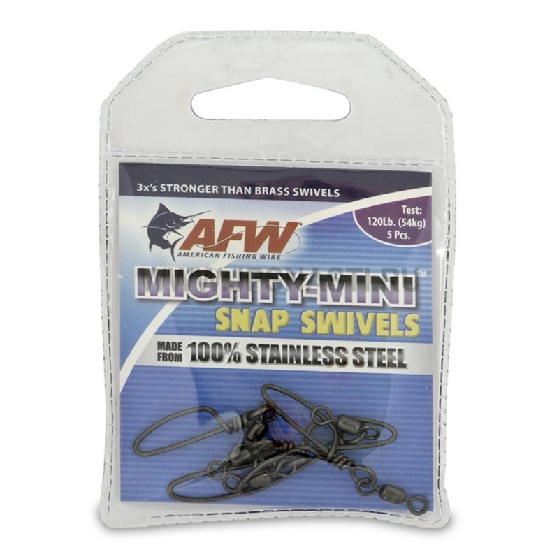 Застежки с вертлюгом AFW Mighty Mini Stainless Steel Snap Swivels, #5, 120 Lb, black
