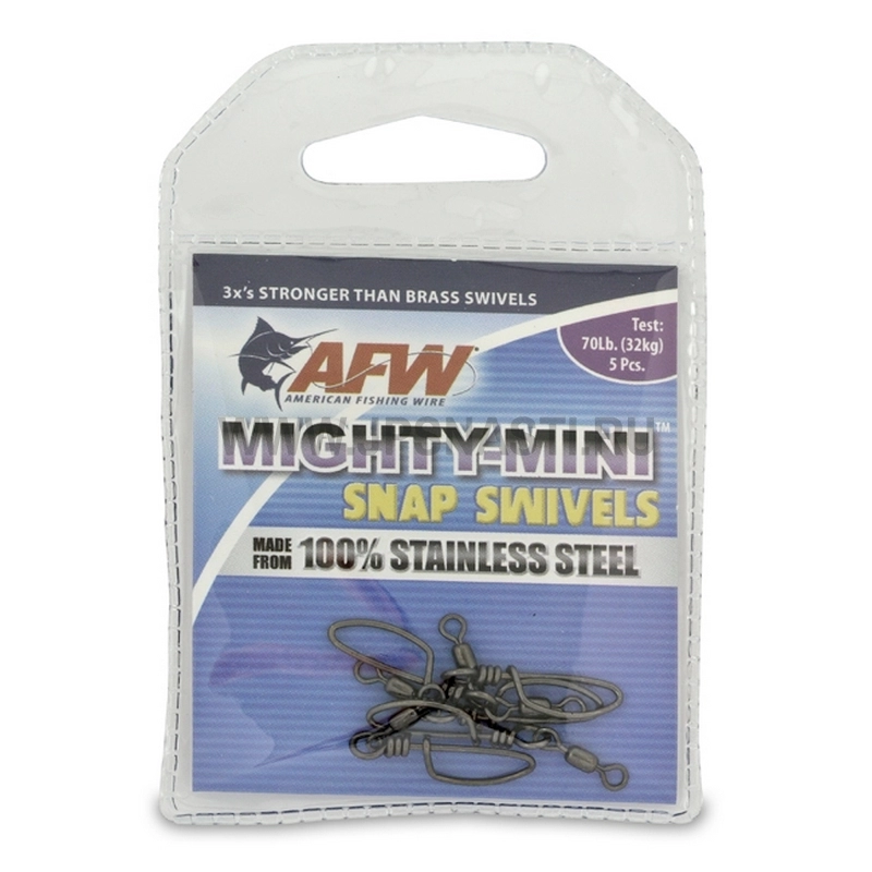 Застежки с вертлюгом AFW Mighty Mini Stainless Steel Snap Swivels, #6, 70 Lb, black