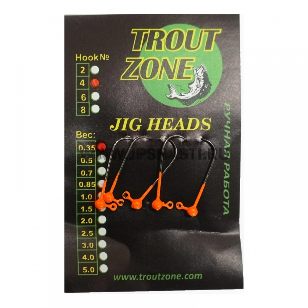 Джиг головки Trout Zone, 0.35 гр, крючок Kumho #4, оранжевый, 5 шт.