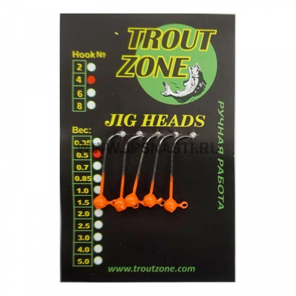 Джиг головки Trout Zone, 0.5 гр, крючок Kumho #4, оранжевый, 5 шт.