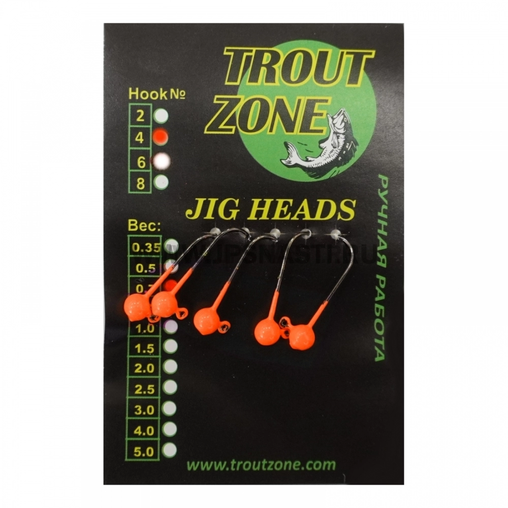 Джиг головки Trout Zone, 0.7 гр, крючок Kumho #4, оранжевый, 5 шт.