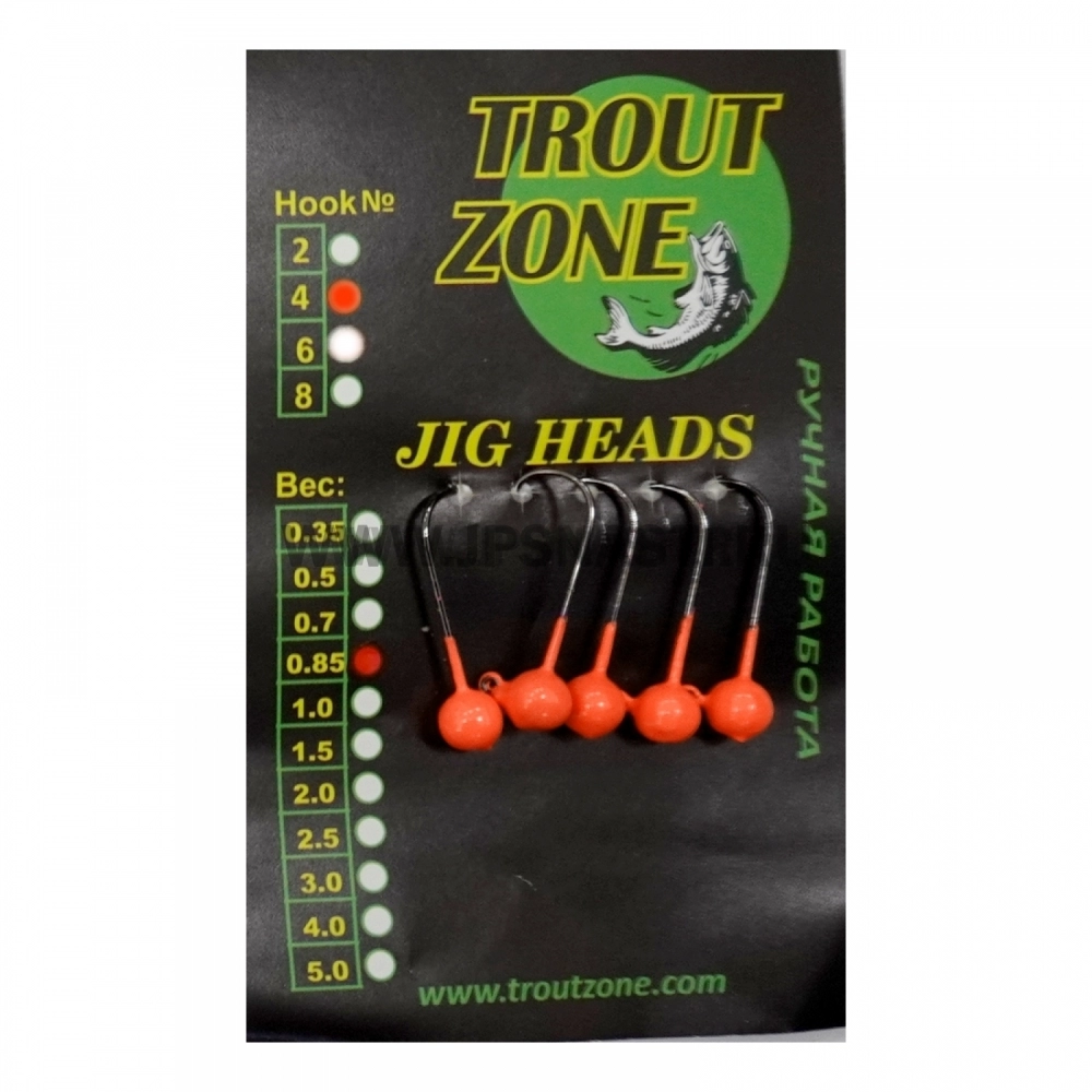 Джиг головки Trout Zone, 0.8 гр, крючок Kumho #4, оранжевый, 5 шт.