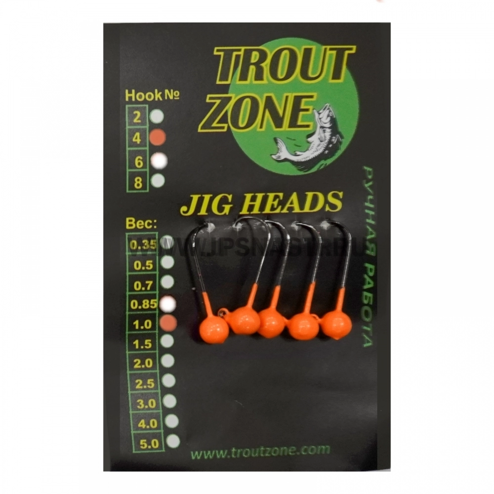 Джиг головки Trout Zone, 1 гр, крючок Kumho #4, оранжевый, 5 шт.