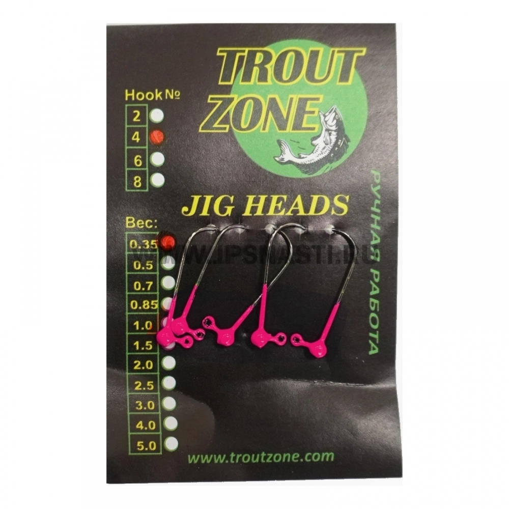 Джиг головки Trout Zone, 0.35 гр, крючок Kumho #4, розовый, 5 шт.