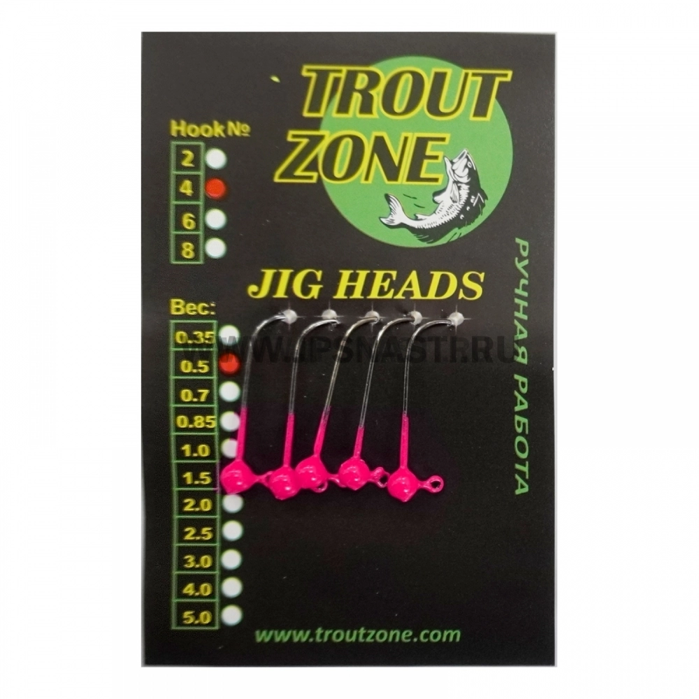 Джиг головки Trout Zone, 0.5 гр, крючок Kumho #4, розовый, 5 шт.