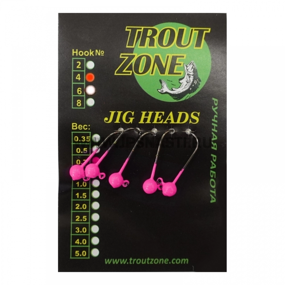 Джиг головки Trout Zone, 0.7 гр, крючок Kumho #4, розовый, 5 шт.