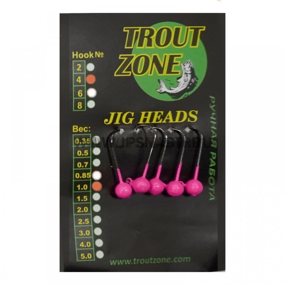 Джиг головки Trout Zone, 1 гр, крючок Kumho #4, розовый, 5 шт.