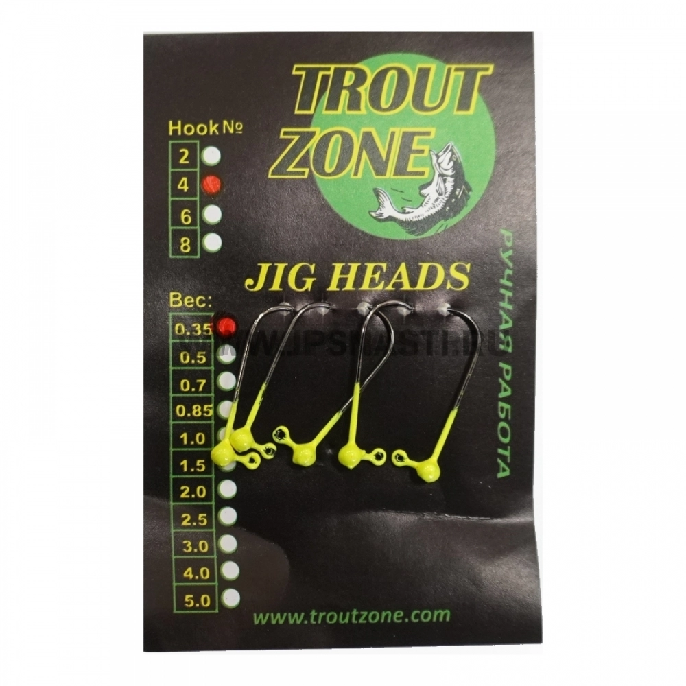 Джиг головки Trout Zone, 0.35 гр, крючок Kumho #4, шартрез, 5 шт.