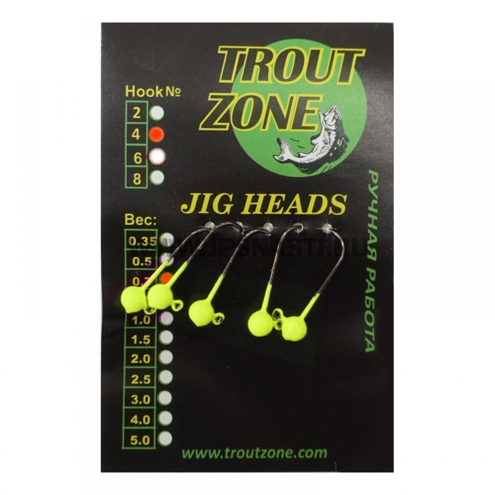 Джиг головки Trout Zone, 0.7 гр, крючок Kumho #4, шартрез, 5 шт.