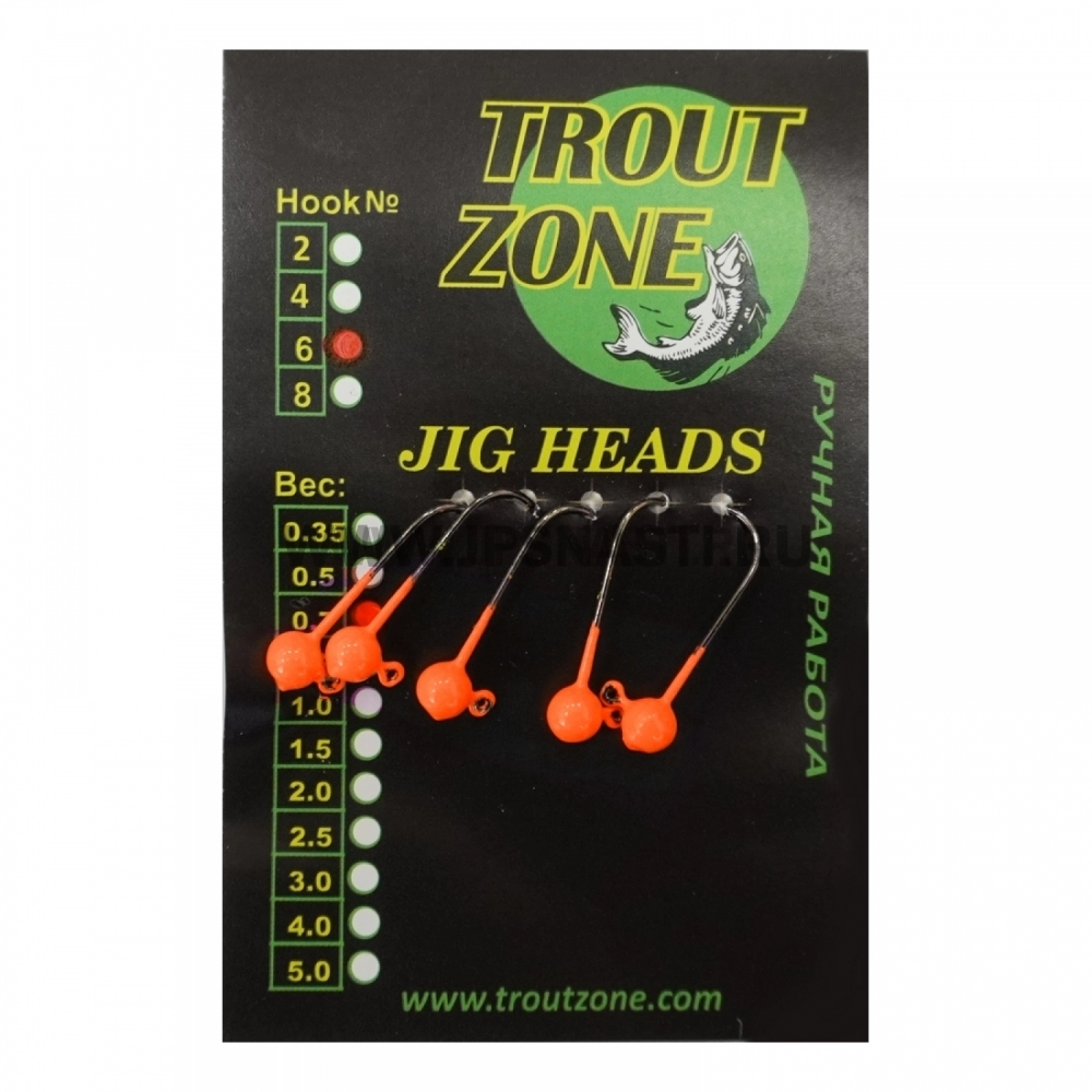 Джиг головки Trout Zone, 0.7 гр, крючок Kumho #6, оранжевый, 5 шт.