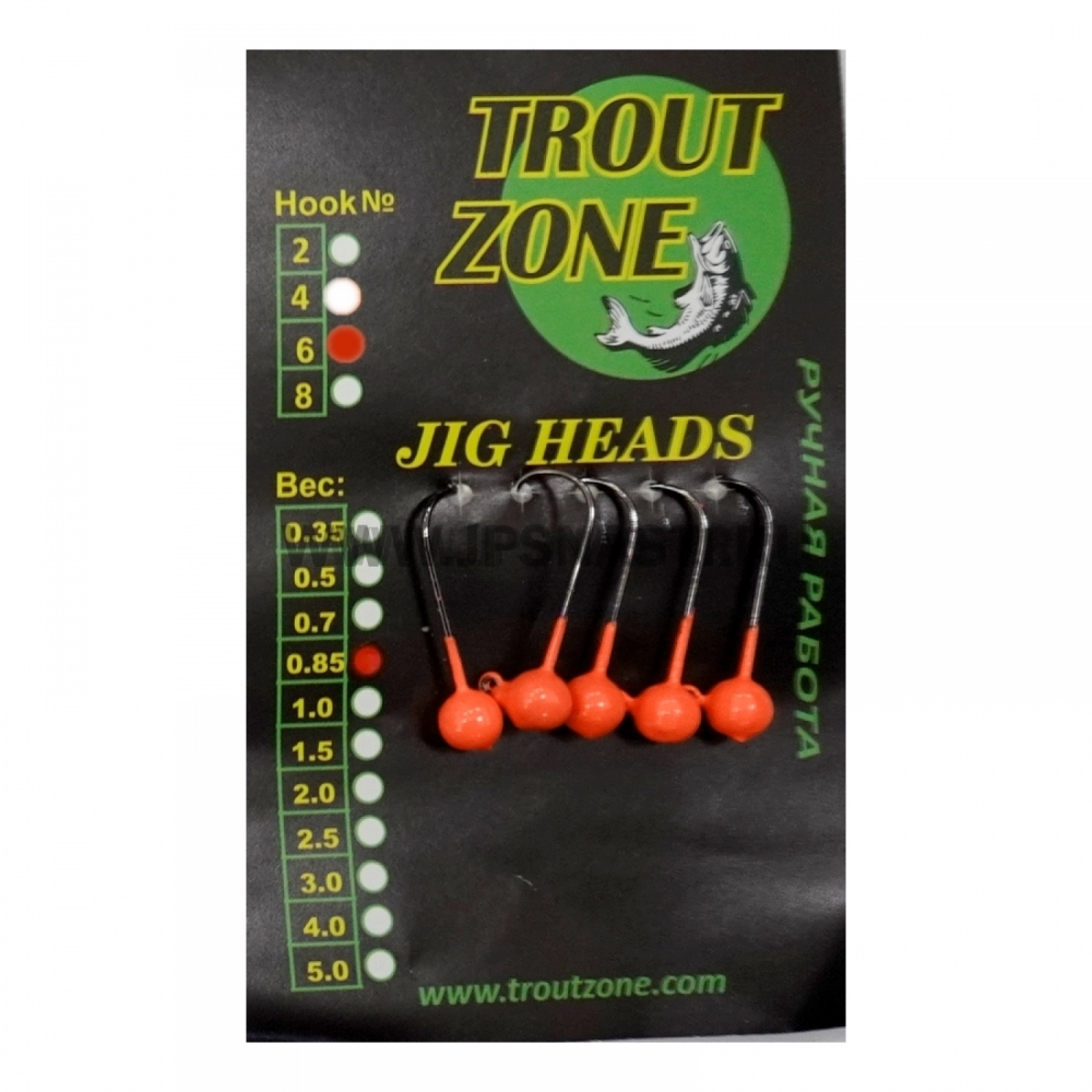 Джиг головки Trout Zone, 0.8 гр, крючок Kumho #6, оранжевый, 5 шт.