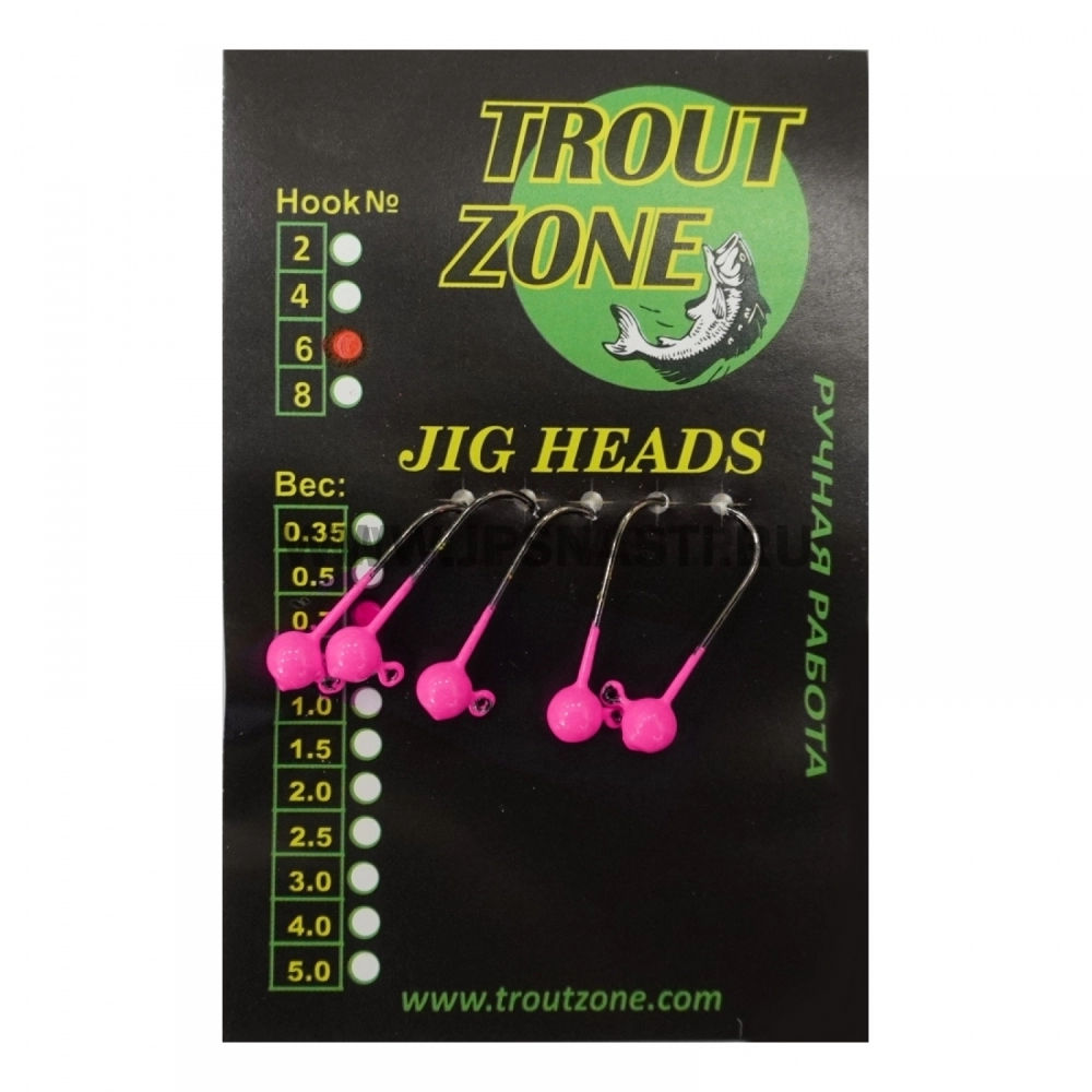 Джиг головки Trout Zone, 0.7 гр, крючок Kumho #6, розовый, 5 шт.