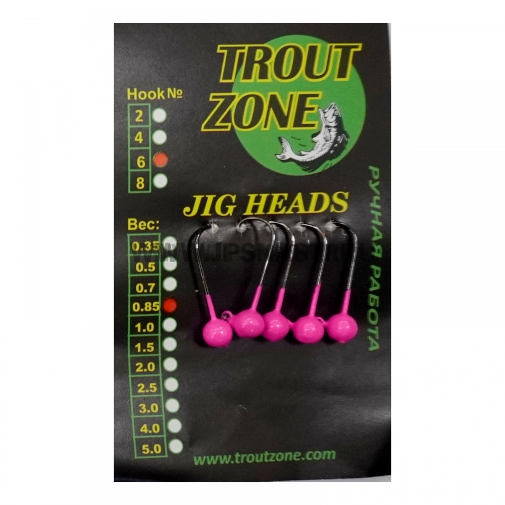 Джиг головки Trout Zone, 0.8 гр, крючок Kumho #6, розовый, 5 шт.