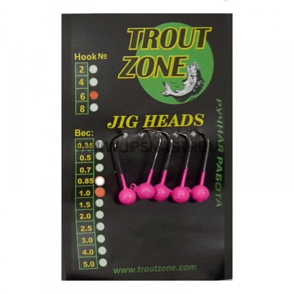 Джиг головки Trout Zone, 1 гр, крючок Kumho #6, розовый, 5 шт.