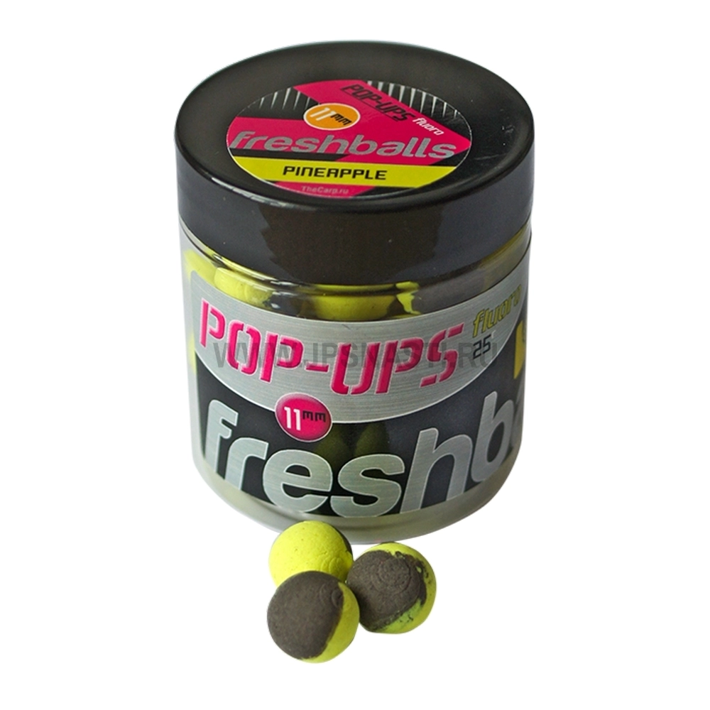 Бойлы Fresh Baits Pop-Ups плавающие Fluoro 11 мм, Peniapple (ананас), Лимонно-черные