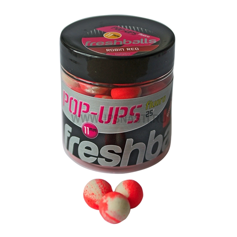 Бойлы Fresh Baits Pop-Ups плавающие Fluoro 11 мм, Robin Red (специи), Красно-белые