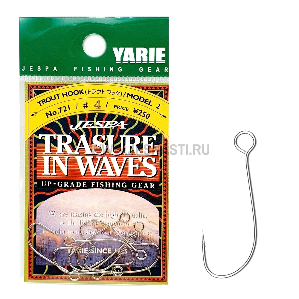 Крючки одинарные Yarie №721 Trout Hook Model 2, #4, silver