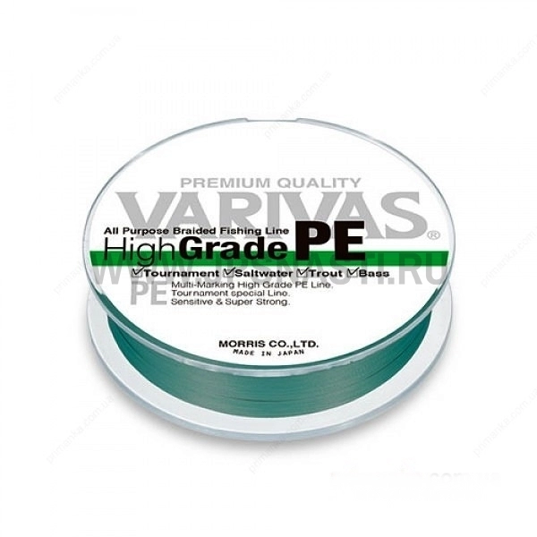 Плетеный шнур Varivas High Grade PE х4, #2, 150 м, зеленый с маркерами