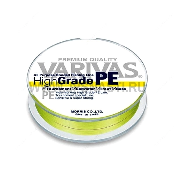 Плетеный шнур Varivas High Grade PE х4, #2, 150 м, желтый с маркерами