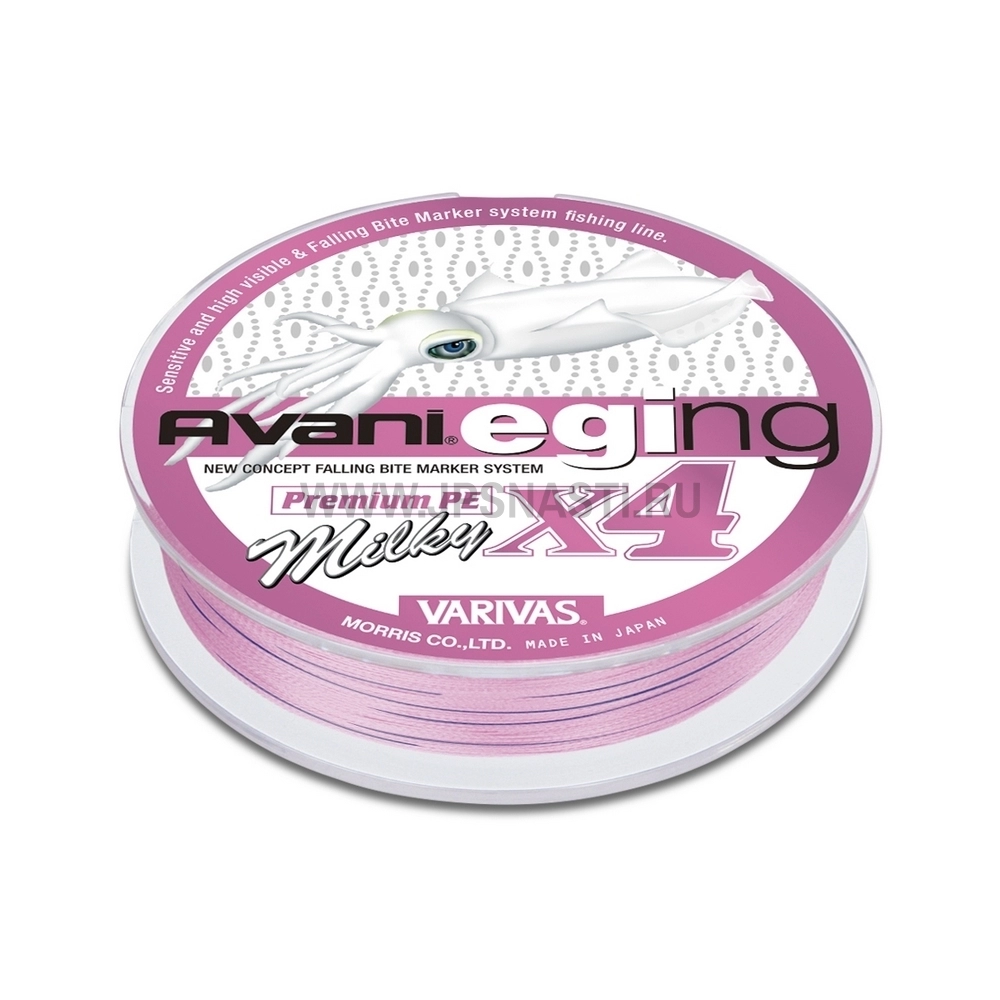 Плетеный шнур Varivas Avani Eging Premium PE x4 Milky, #0.6, 150 м, розовый с маркерами