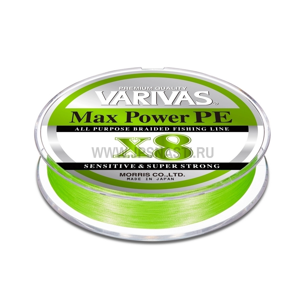 Плетеный шнур Varivas Max Power PE x8 [Lime Green], #0.8, 150 м, зеленый -  описание, характеристики