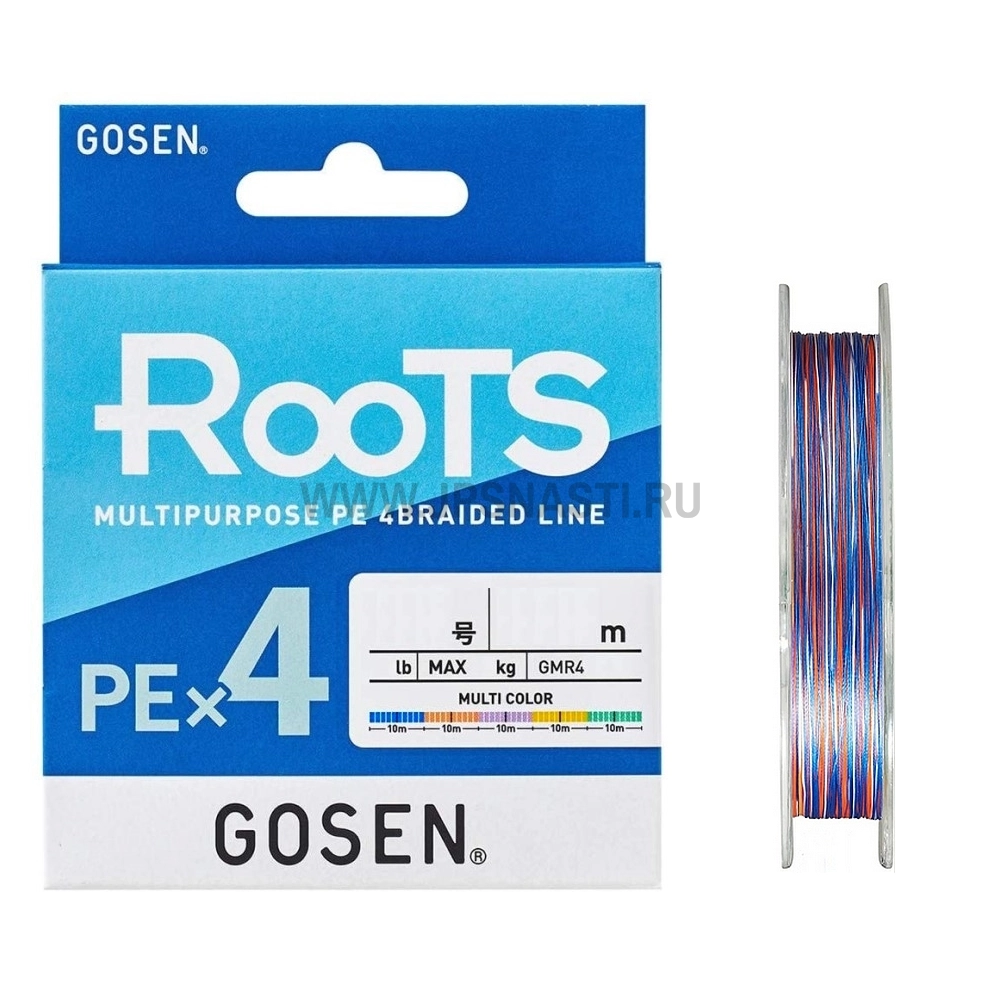 Плетеный шнур Gosen RooTS PE x4, #0.4, 200 м, многоцветный