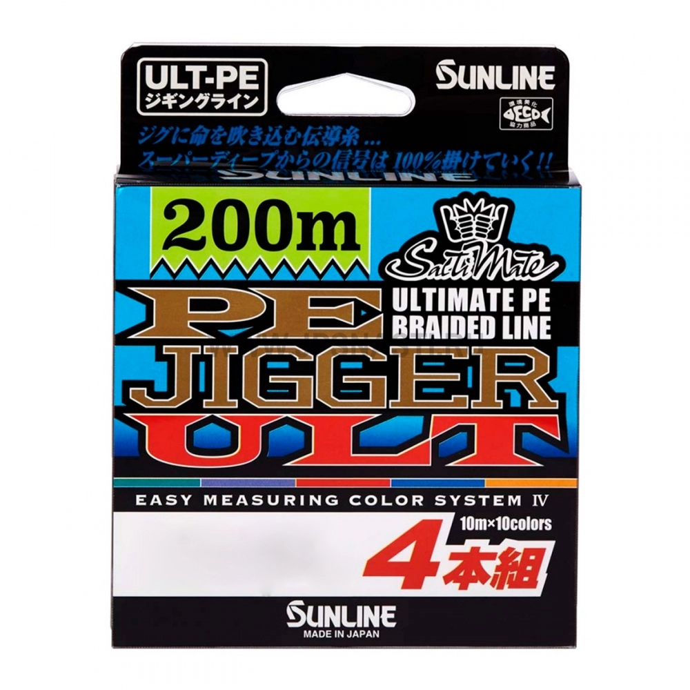 Плетеный шнур Sunline PE Jigger ULT x4, #0.6, 10 lb, 200 м, многоцветный