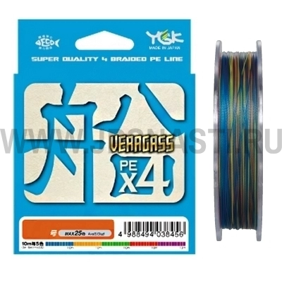 Плетеный шнур YGK Veragass PE х4, #0.6, 100 м, многоцветный
