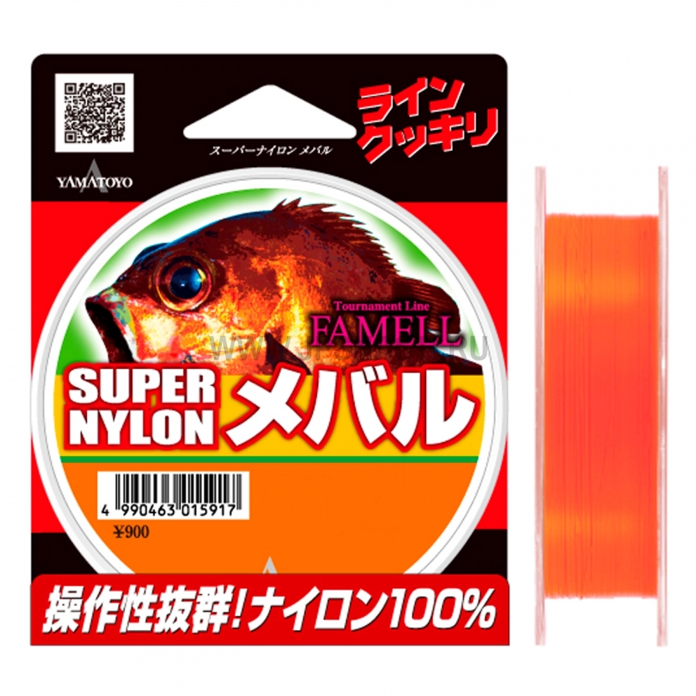 Монофильная леска Yamatoyo Super Nylon Mebaru, #0.6, 100 м, Оранжевый