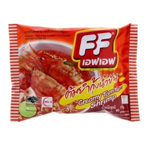 Лапша быстрого приготовления FF, со вкусом сливочного тайского супа Том Ям с креветкой, пакет, 65 гр